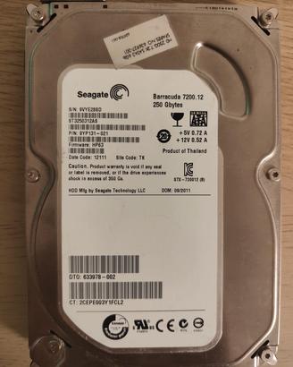 HARD DISK HDD SEAGATE 250GB 3.5 POLLICI 