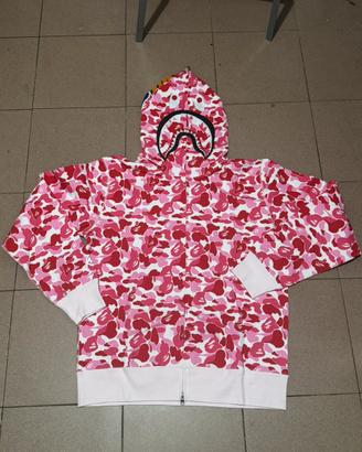 Felpa bape squalo con zip shark rosa