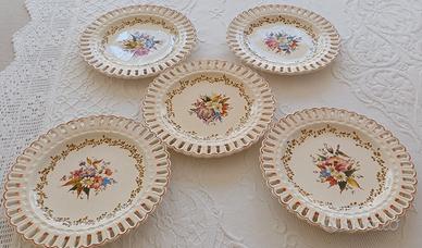 Set 5 piatti ceramica traforata fiori