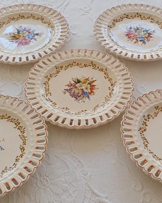 Set 5 piatti ceramica traforata fiori
