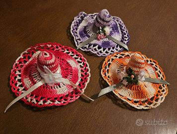 3 mini cappellini vintage fatti all'uncinetto