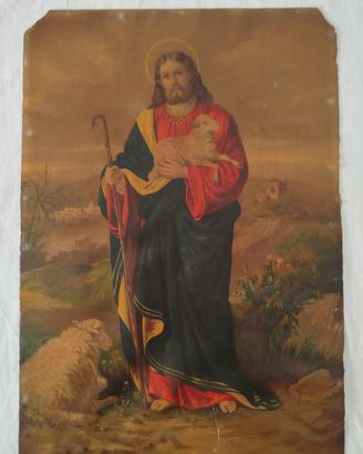 Stampa antica Cristo Buon Pastore 51 x36 cm