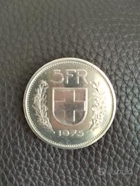 Moneta da 5 franchi svizzeri del 1975