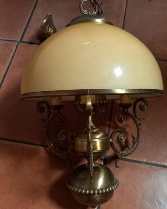 Lampadario Vintage anni '60/'70 in Ottone e Vetro