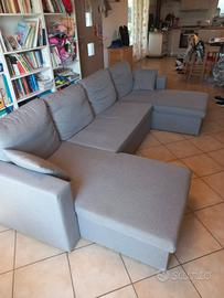 Divano letto panoramico in tessuto grigio chiaro