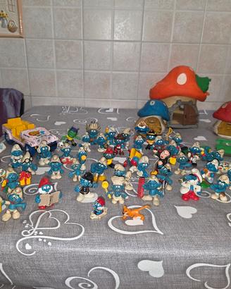Lotto 51 Puffi Peyo-Schleich+3 casette+jeep 1983