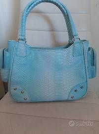 Borsa in pelle di Pitone celeste