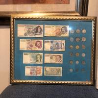 Quadro banconote e monete lire italiane
