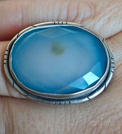 Anello In Argento 925 Con Calcedonio Azzurro
