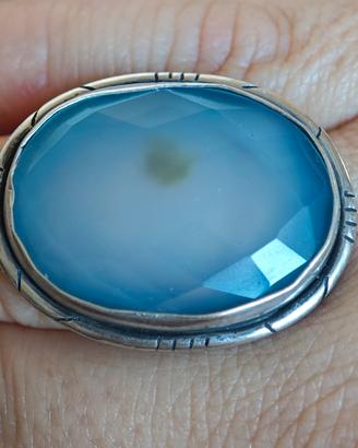 Anello In Argento 925 Con Calcedonio Azzurro