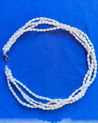 Colla 4 Fili Perle di Fiume e Argento 925 