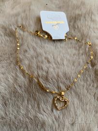 Collana dorata con cuore & strass
