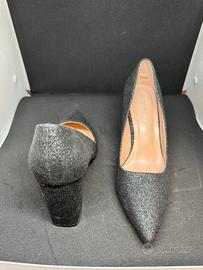 Décolleté nere glitterate con tacco largo-taglia38