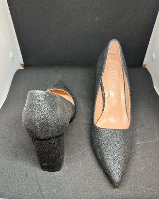 Décolleté nere glitterate con tacco largo-taglia38