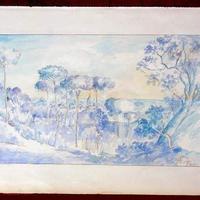 Acquarello Paesaggio romano fine 19° Secolo