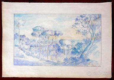 Acquarello Paesaggio romano fine 19° Secolo