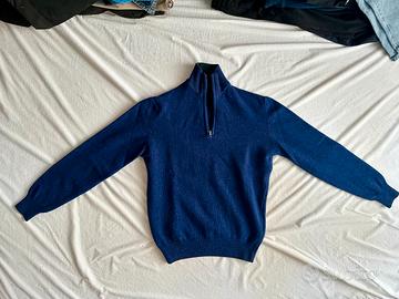 Maglione Pull Love con mezza zip, blu