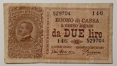 Buono di Cassa da due Lire 18/08/1914