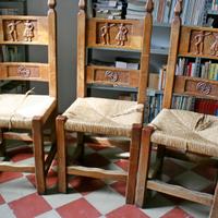 sedie tre intagliate impagliate legno massello