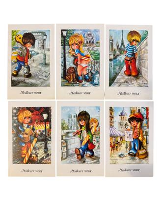 Set 6 biglietti d'auguri francesi anni '70