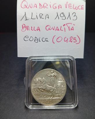 Quadriga Veloce da 1 Lira del 1913 in Bella forma 