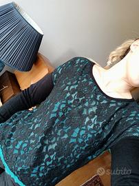 Maglia elegante verde in pizzo nero
