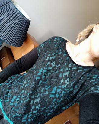 Maglia elegante verde in pizzo nero