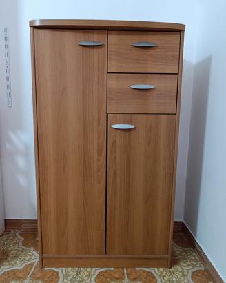 Scarpiera in legno 4 ripiani più 2 cassetti