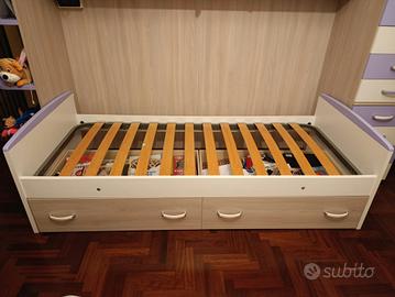letto singolo con cassettoni