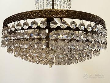 Lampadario vintage ottone e cristalli anno 1975
