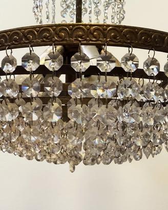 Lampadario vintage ottone e cristalli anno 1975