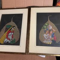 Antico dipinto indiano su foglia di pipal