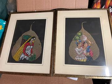 Antico dipinto indiano su foglia di pipal