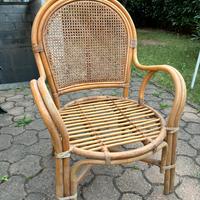 Sedia vintage in rattan con schienale in paglia