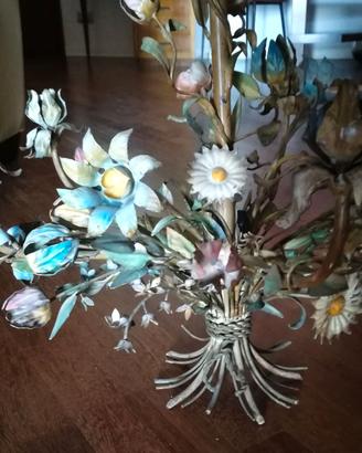 Lampadario fiori in metallo  anni 50 vintage