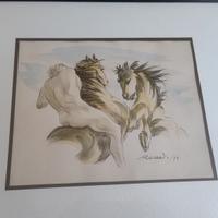 Romano Marradi "cavalli " acquerello 1979