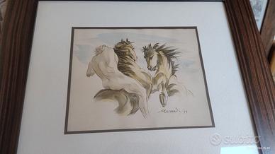 Romano Marradi "cavalli " acquerello 1979