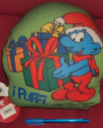 Peluche Cuscino Puffo natalizio con regali Natale