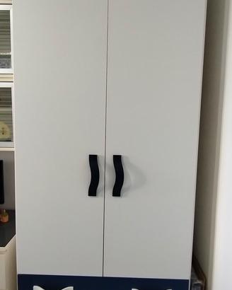 Armadio moderno bianco/blu con cassettiera