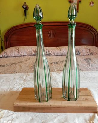 Caraffe verde smeraldo,cristallo molato a mano 