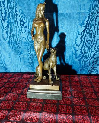 Fine Scultura In Bronzo Cleopatra E La pantera