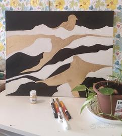 "Il volo dorato sopra il bianco e nero."