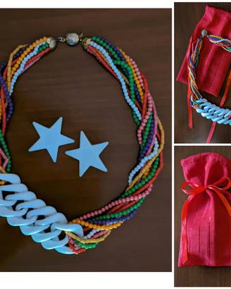 Collana perline multicolori vintage anni '80