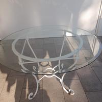 Tavolo  da  esterno in cristallo e ferro battuto 