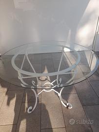 Tavolo  da  esterno in cristallo e ferro battuto 