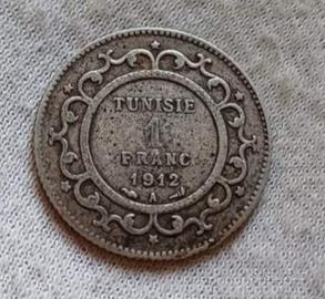 argento Tunisia raro 1 franc 1912