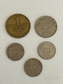 Collezione lotto di 5 monete Danimarca Krone, øre