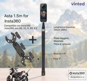 morsetto più asta selfiestick da 1.5 m insta360 x5