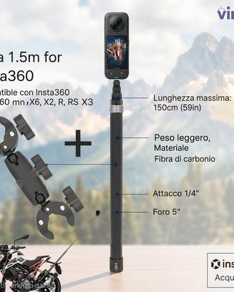 morsetto più asta selfiestick da 1.5 m insta360 x5