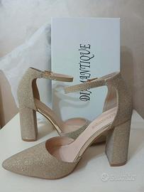 Scarpe glitterate color oro nr 37 con tacco largo